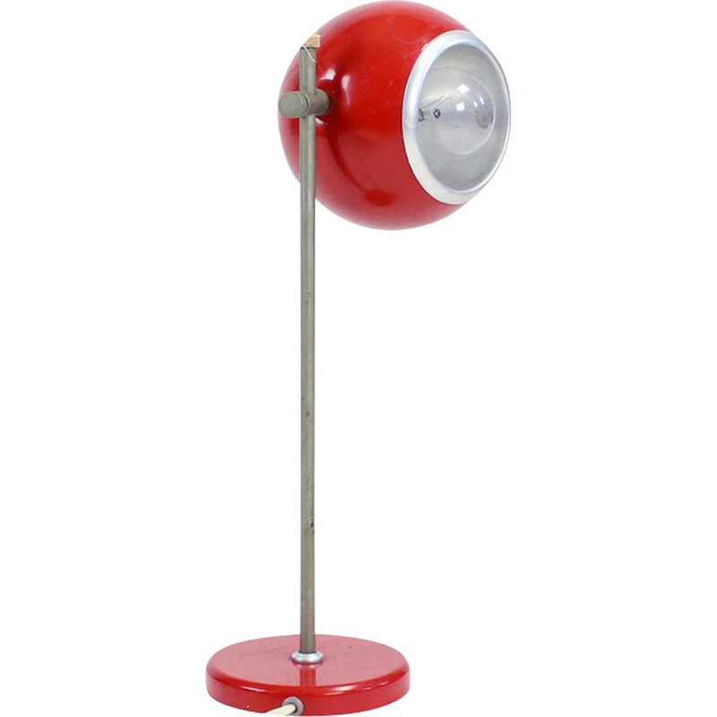 Vintage "The Eye" Table Lamp In Red Metal By Elektrofém, Hungary 1960s