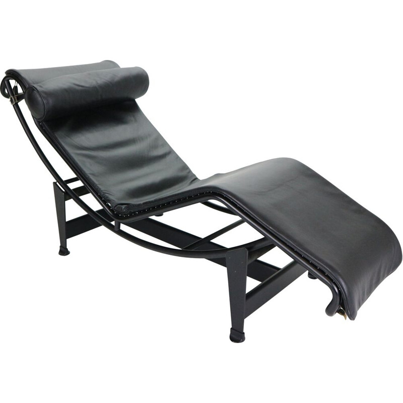 Vintage Chaise Lounge Chair by Cassina, Le Corbusier LC4 Black on Black  1970