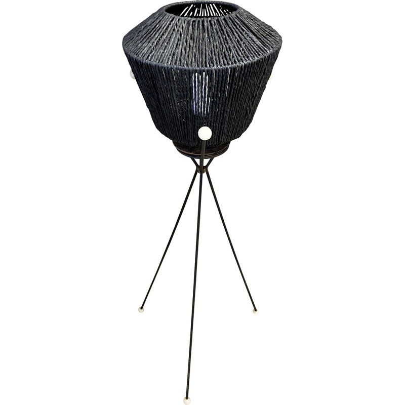 Vintage black tripod floor lamp 1950