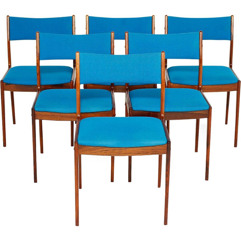 Conjunto de 6 cadeiras de pau-rosa vintage Johannes Andersen Dinamarca 1960