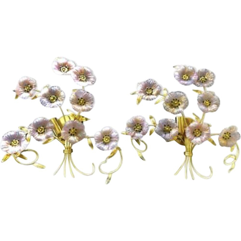 Pair of vintage wall lamps flower bouquet, Barovier and Toso 1980