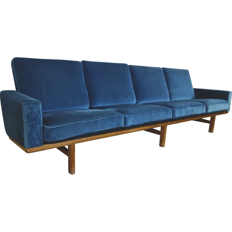 Scandinavian 4-seater blue sofa, Hans J WEGENR - 1950s