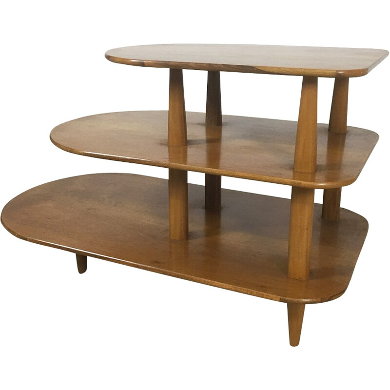 Table d'appoint en bois massif avec étagères - 1960