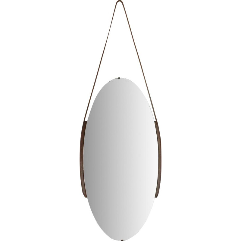 Vintage Oval mirror with teak edges, 1960s