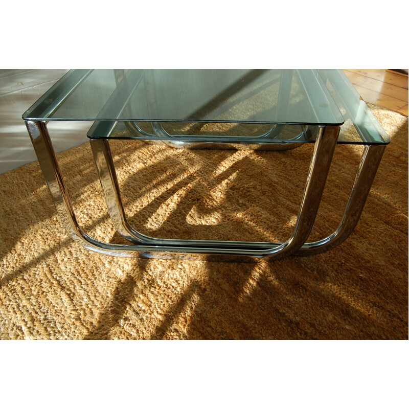 Pair of Vintage Chrome and Glass nest of coffee tables 1970s