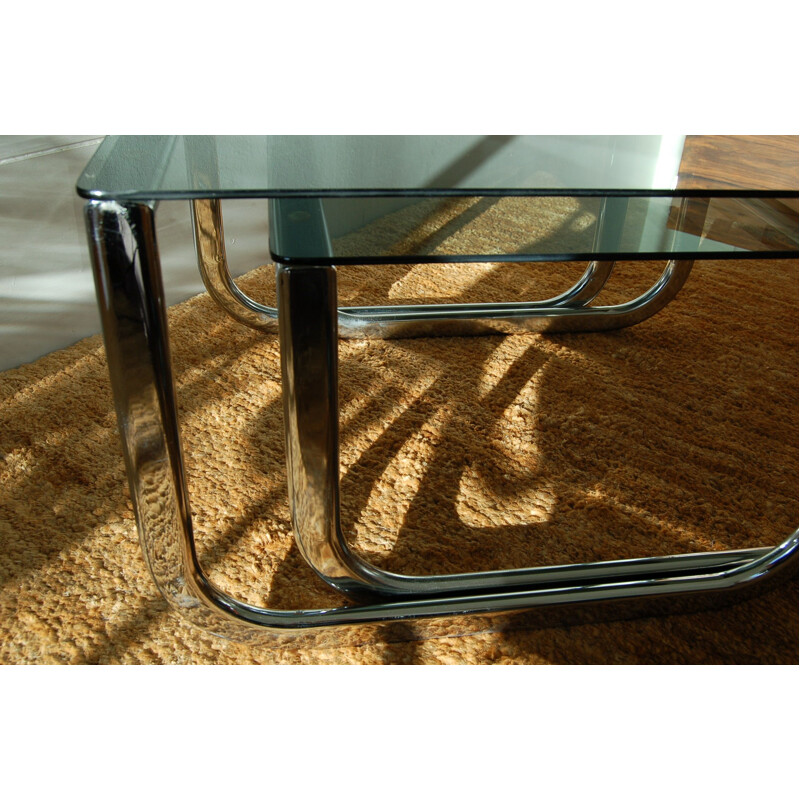 Pair of Vintage Chrome and Glass nest of coffee tables 1970s