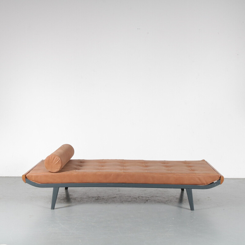 Vintage Cleopatra daybed, brown leather, Dick Cordemeyer 1954