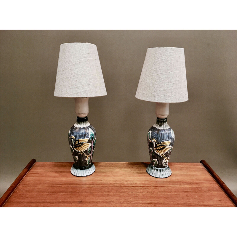Duo of vintage ceramic scandinavian lamps 1960