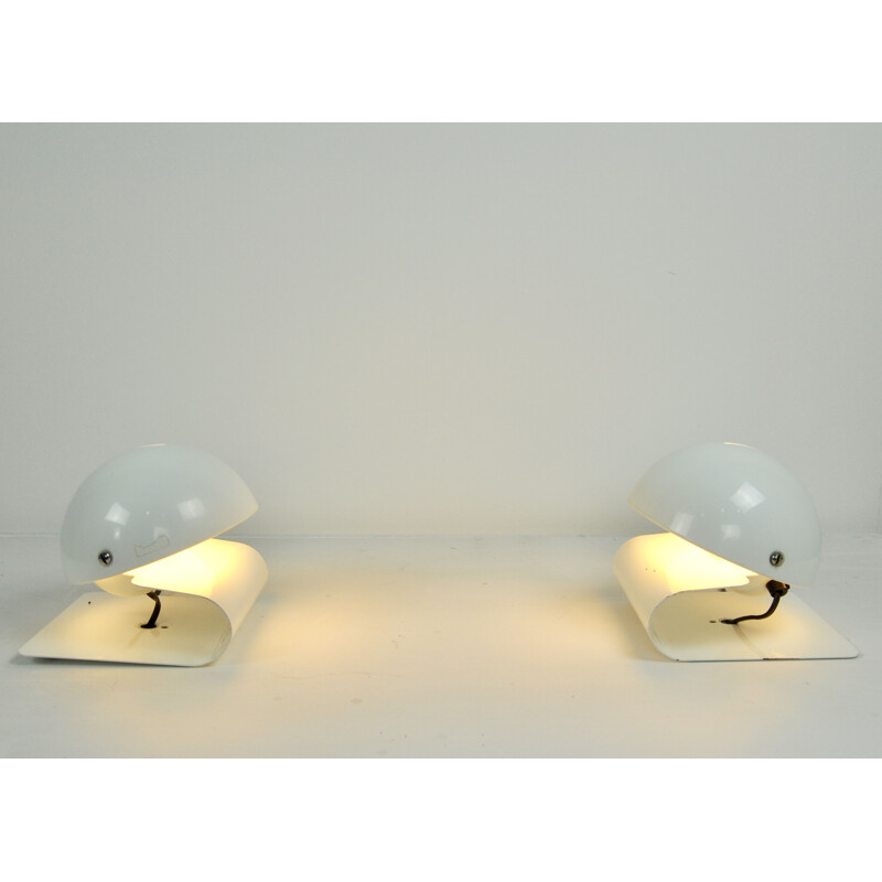 Paire de lampes de table vintage Bugia blanche de Giuseppe Cormio pour IGuzzini 1970