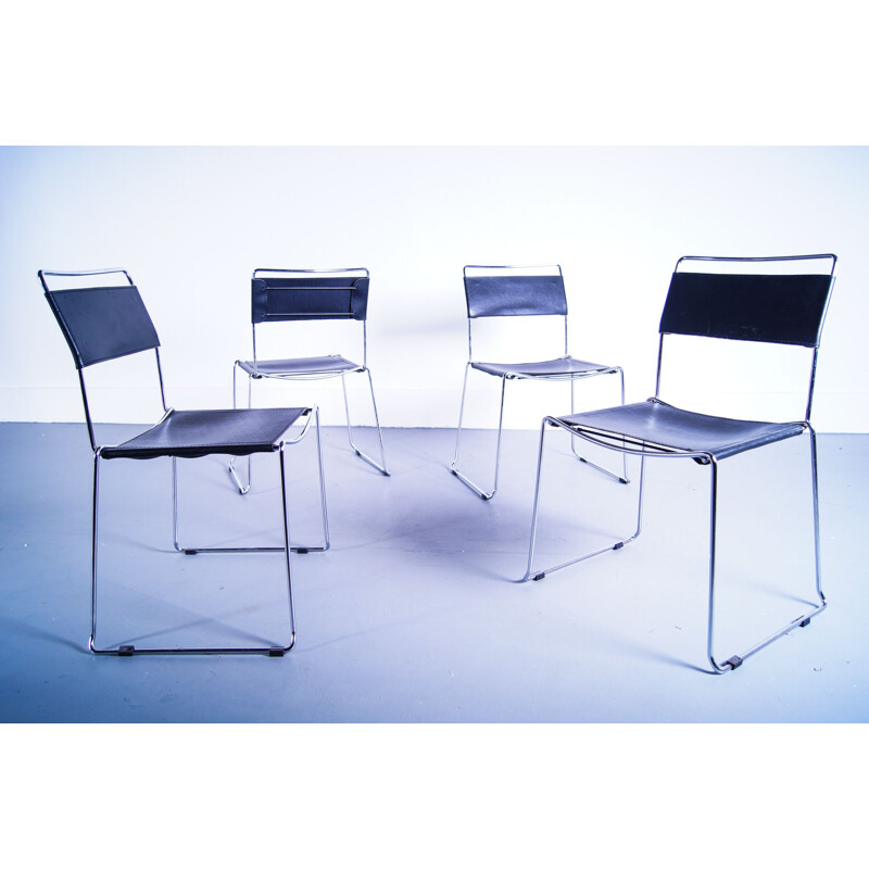 Set 4 vintage Giandomenico Belotti leather dining chairs for Alias 1980s