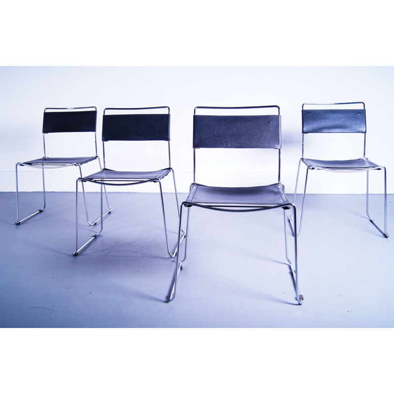 Ensemble 4 chaises vintage en cuir vintage Giandomenico Belotti pour Alias 1980
