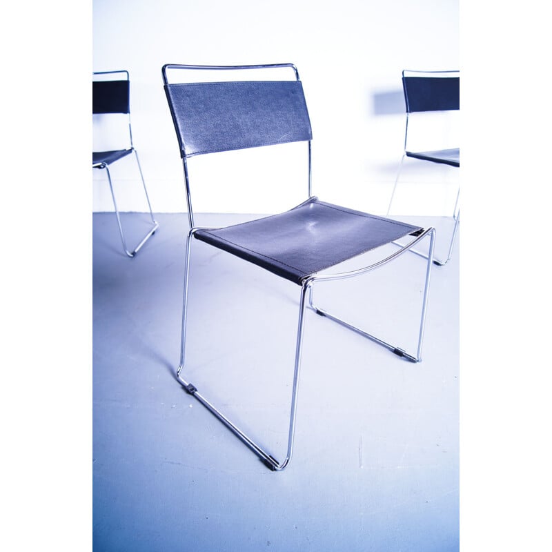 Set 4 vintage Giandomenico Belotti leather dining chairs for Alias 1980s