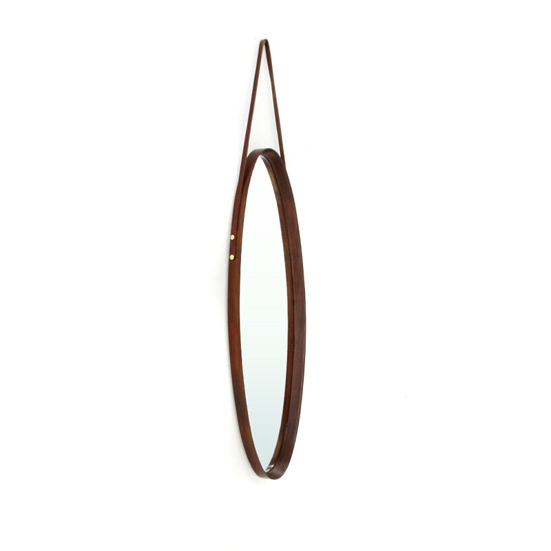 Vintage Oval mirror with teak wooden frame, 1960s