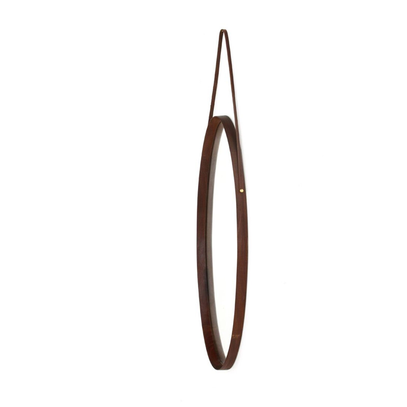 Vintage Oval mirror with teak wooden frame, 1960s