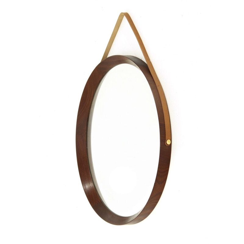 Vintage Round mirror with teak wood frame, 1960s