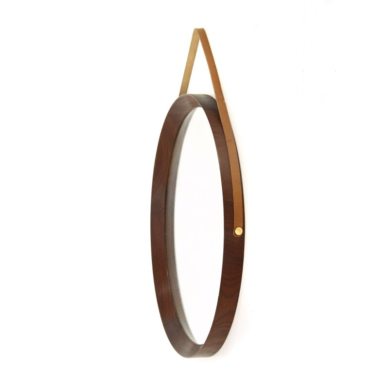 Vintage Round mirror with teak wood frame, 1960s