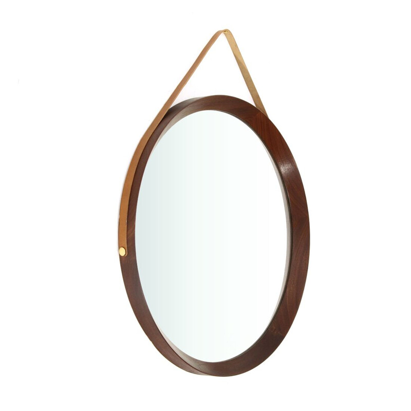 Vintage Round mirror with teak wood frame, 1960s