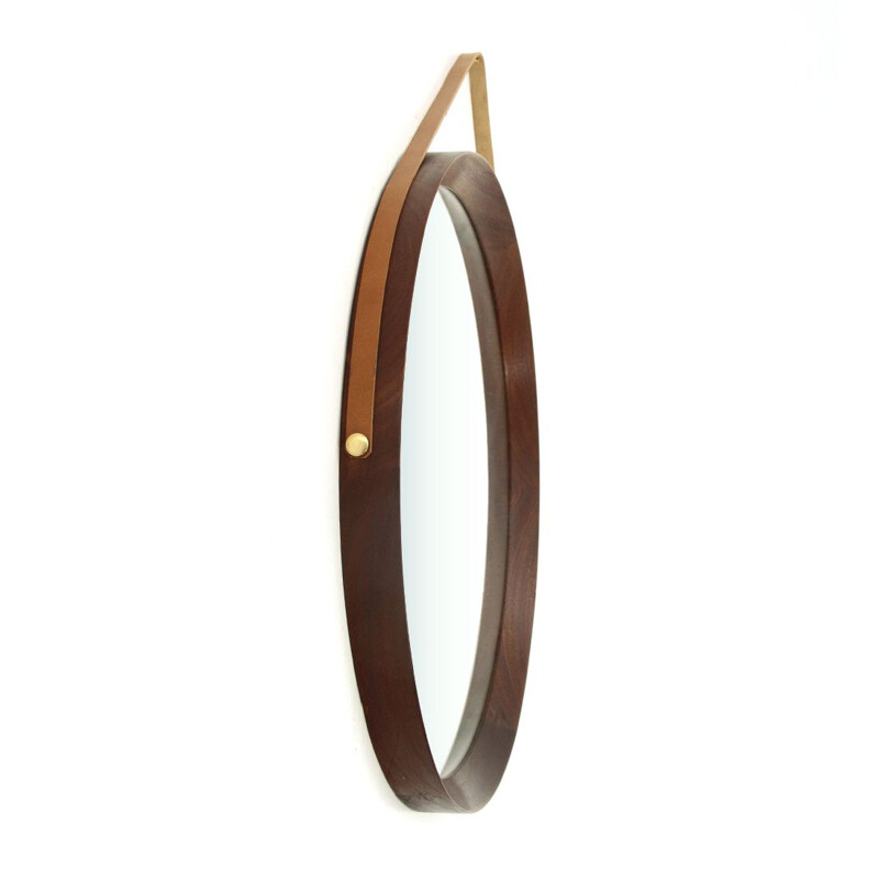 Vintage Round mirror with teak wood frame, 1960s