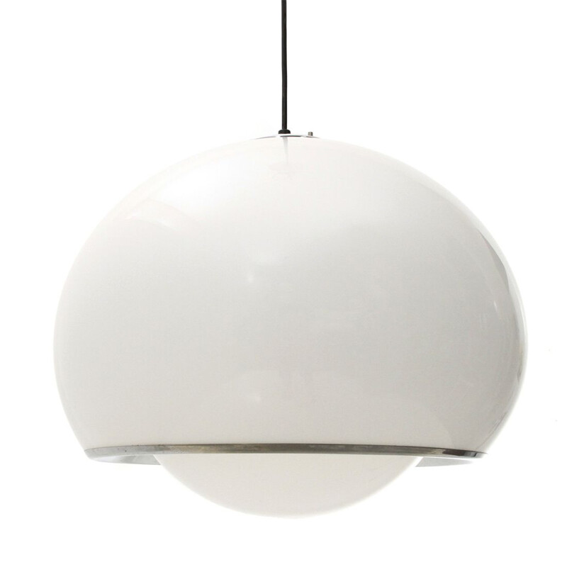 Vintage White "3030" chandelier by Harvey Guzzini, 1970s