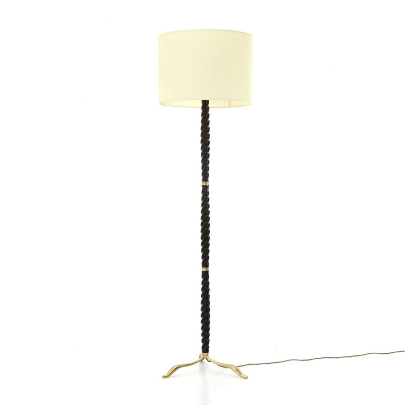 Vintage Floor lamp with brass base and parchment diffuser, 1950s