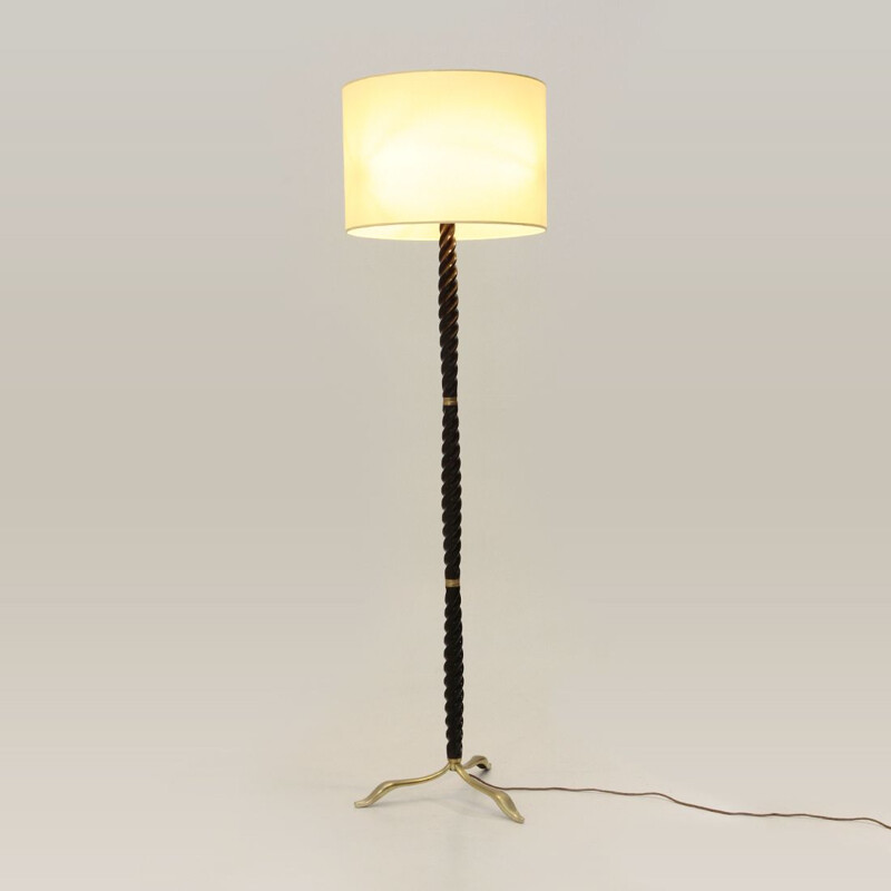 Vintage Floor lamp with brass base and parchment diffuser, 1950s