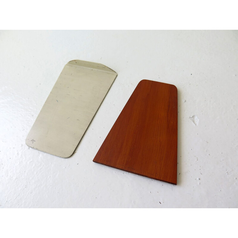 Set of 4 vintage teak and steel book stops, Danish