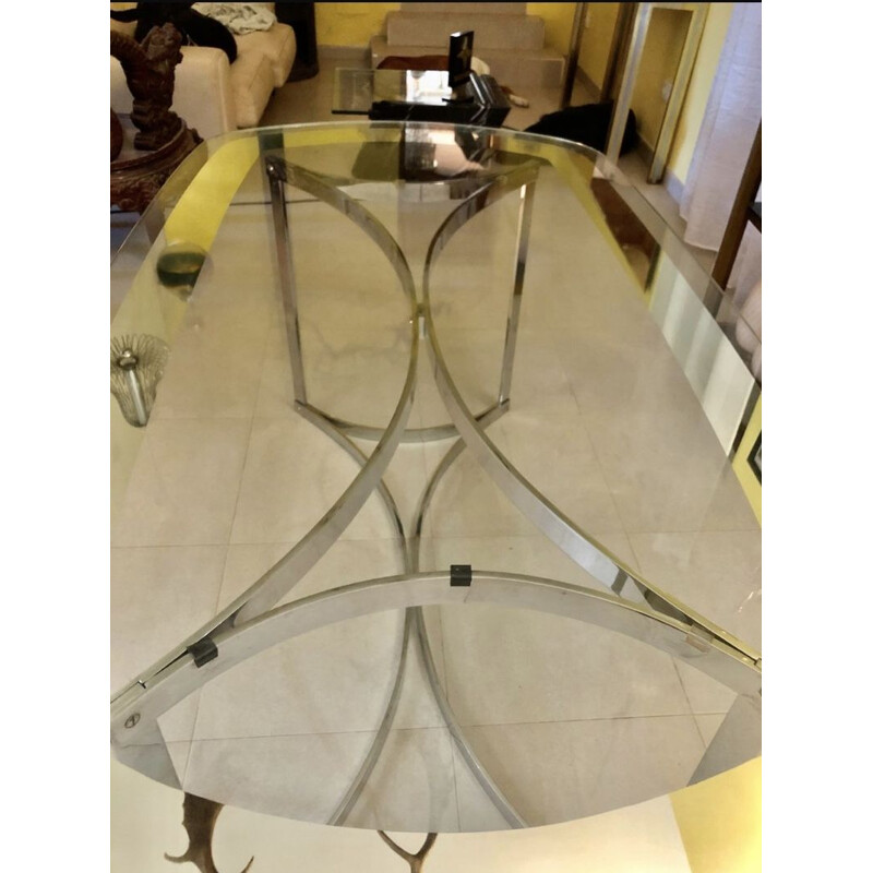 Vintage Glass and Chrome Glass Dining Table by Alessandro Albrizzi, 1970s