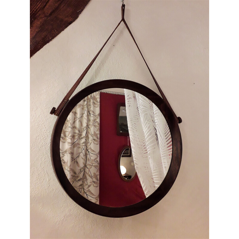 Vintage wall mirror in Rio rosewood Scandinavian circular 