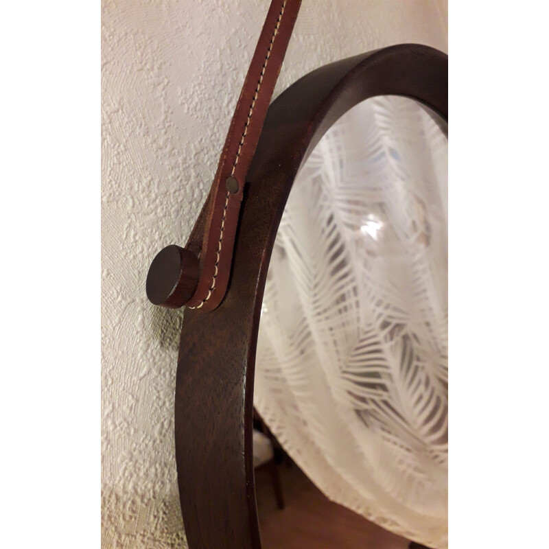 Vintage wall mirror in Rio rosewood Scandinavian circular 