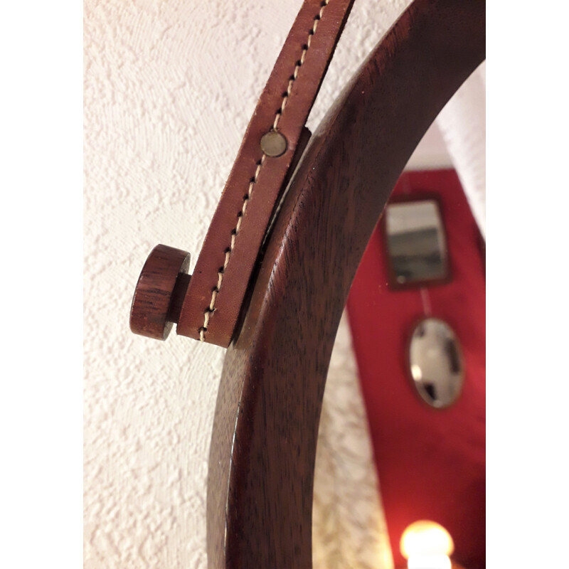 Vintage wall mirror in Rio rosewood Scandinavian circular 