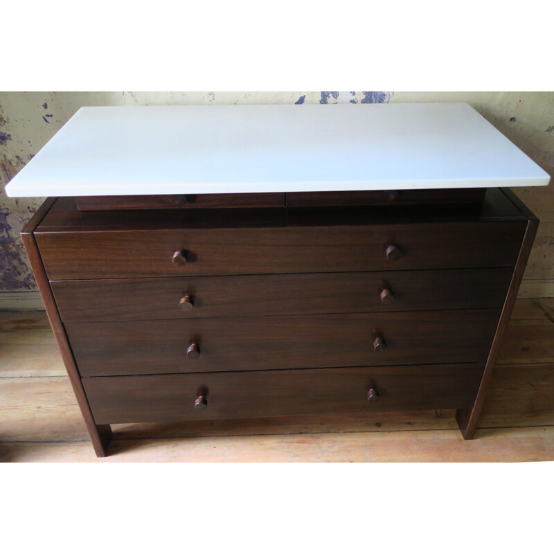 Vintage Marble and Rosewood italiAN Chest of Drawers 1960s
