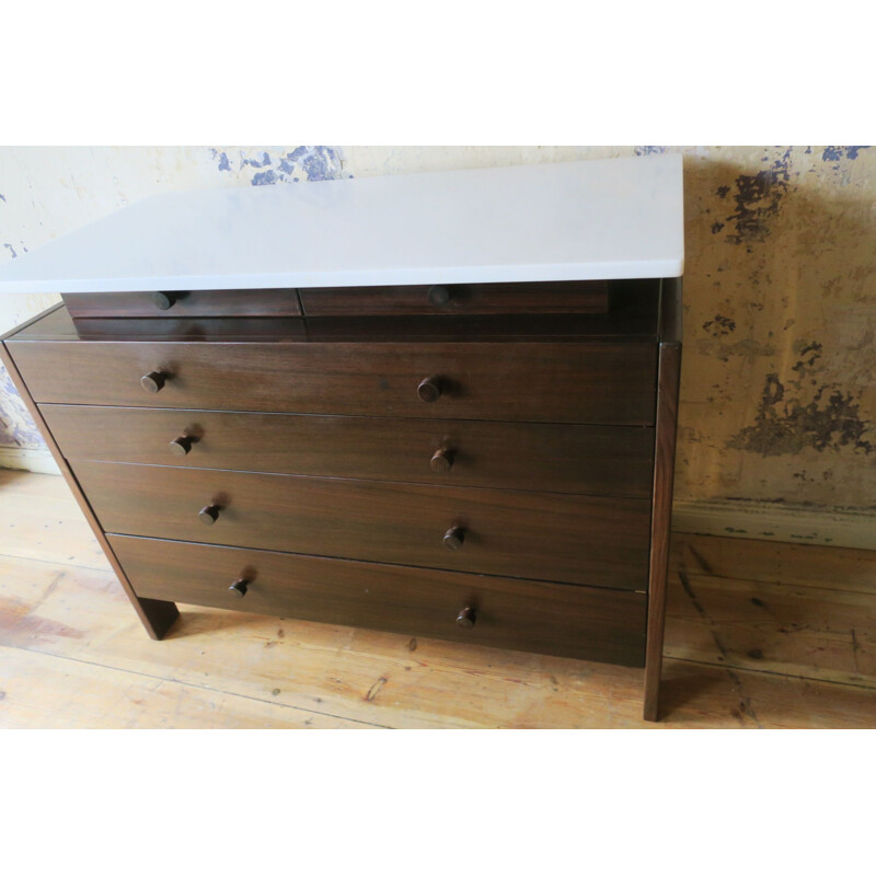 Vintage Marble and Rosewood italiAN Chest of Drawers 1960s