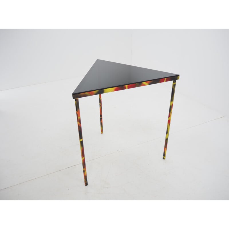 Vintage Industrial Smoked Glass and Steel Triangle Corner Side Table, 1990s