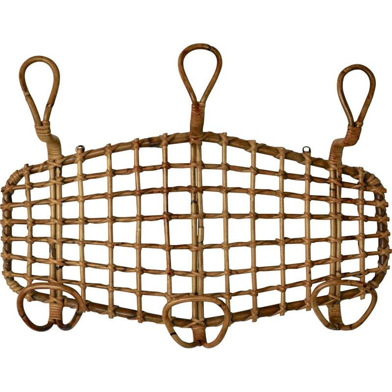 Vintage Rattan Coat Rack 1960s