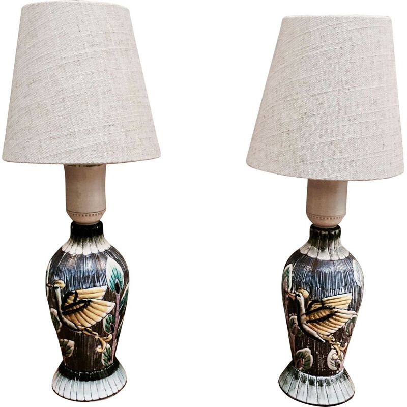 Duo de lampes vintage céramique scandinave 1960