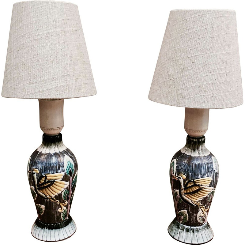 Duo of vintage ceramic scandinavian lamps 1960