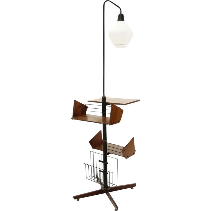 Vintage Floor lamp with shelves and magazine rack, 1950s