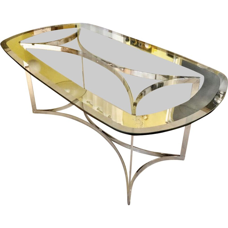 Vintage Glass and Chrome Glass Dining Table by Alessandro Albrizzi, 1970s