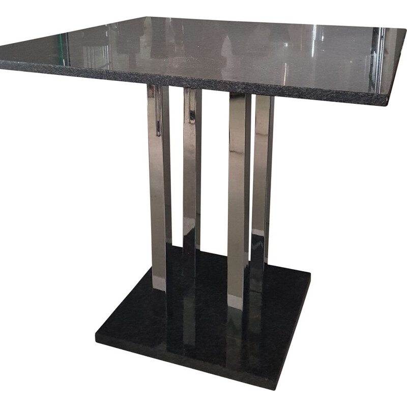 Vintage Black Granite Table with chromed legs and Granite Base 1980s