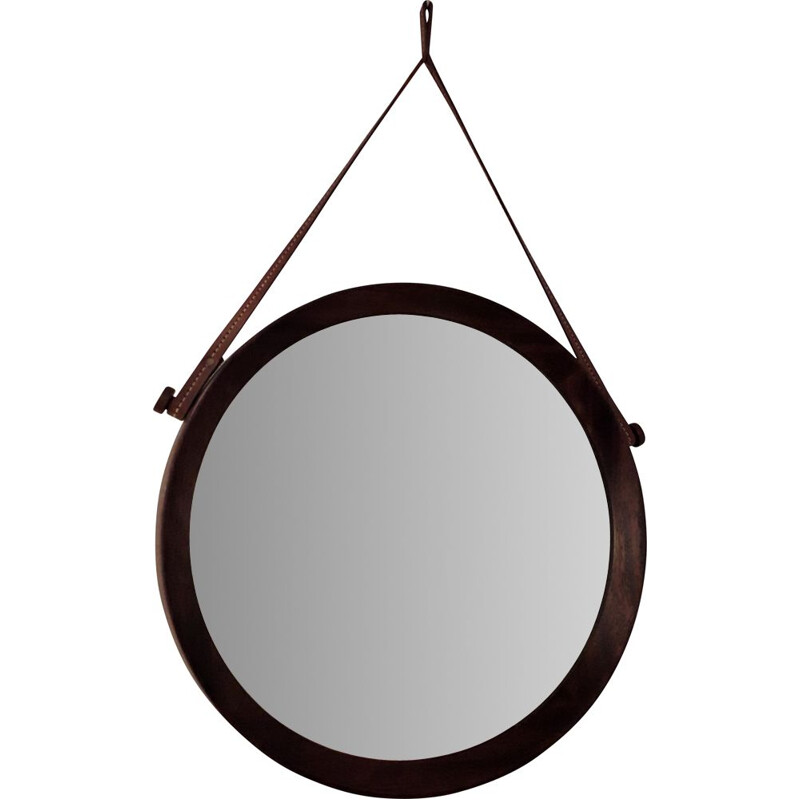 Vintage wall mirror in Rio rosewood Scandinavian circular 