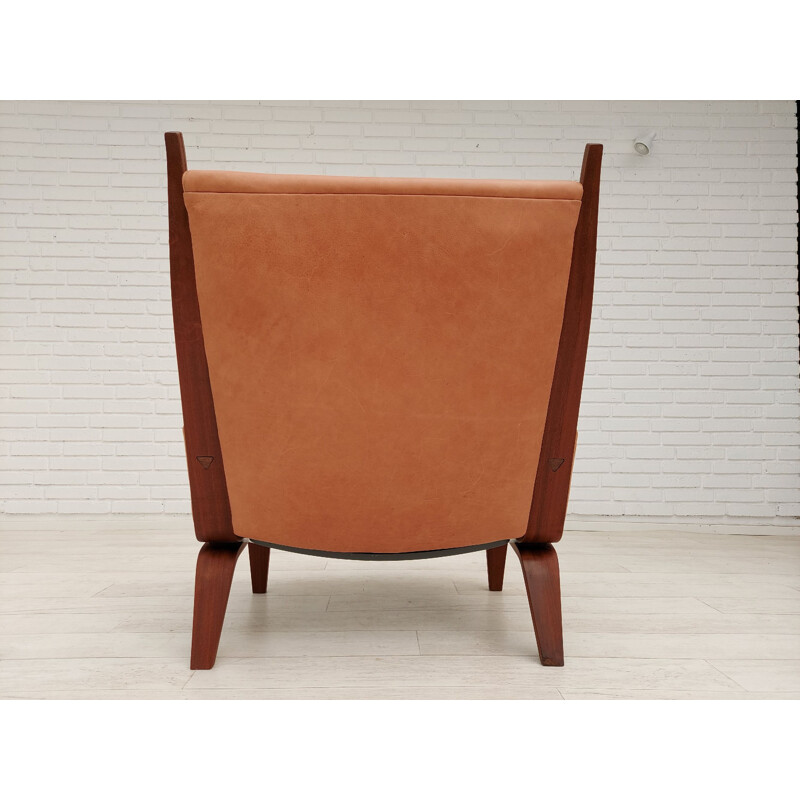 Vintage Armchair top mahogany, leather H.J.Wegner, GE501A, Danish 1970s
