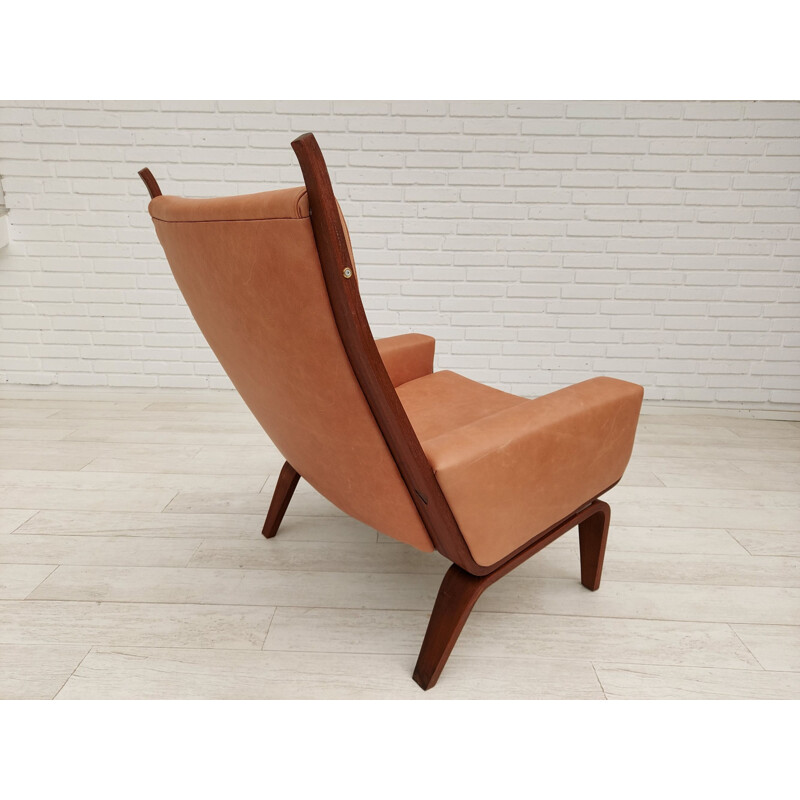 Vintage Armchair top mahogany, leather H.J.Wegner, GE501A, Danish 1970s