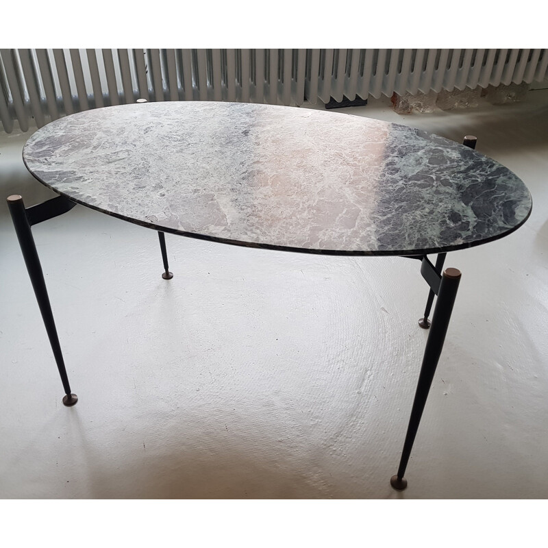 Vintage marmeren salontafel met metalen onderstel, Italië