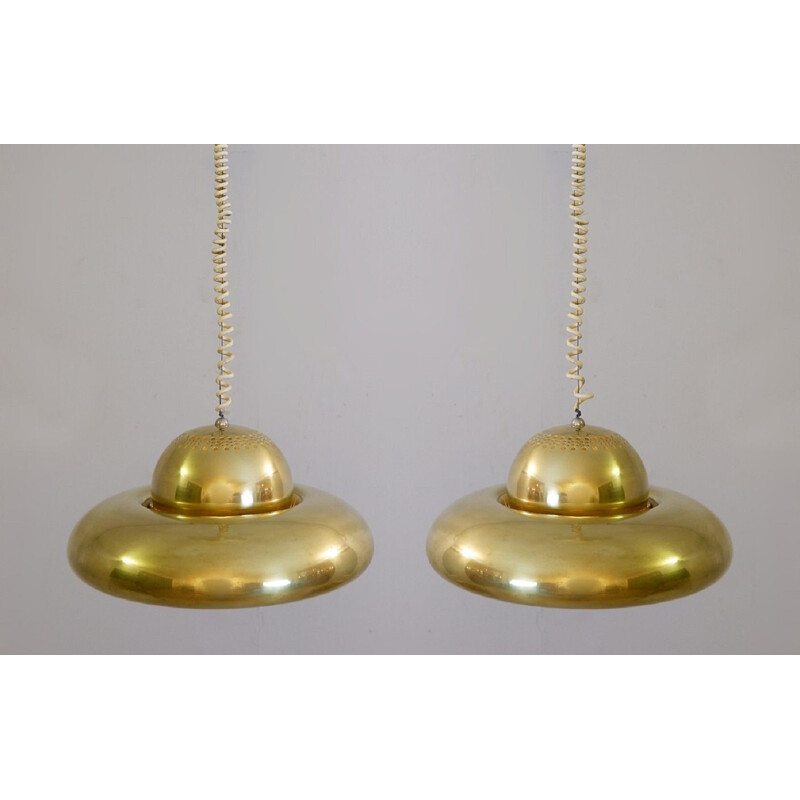 Pair of Vintage Suspensions Set "Fior Di Loto" in Brass by Tobia & Afra Scarpa for Flos Italy 1960