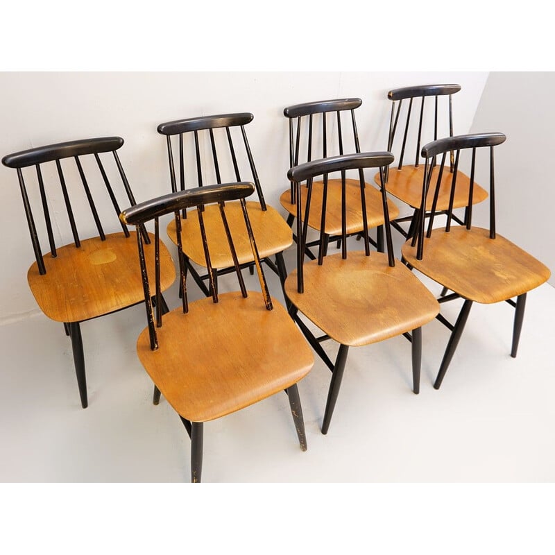 Set of 7 vintage chairs "Fanett" by Ilmari Tapiovaara for Edsby Verken