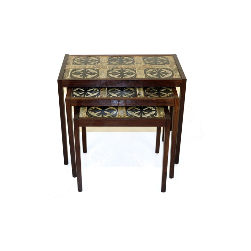 Vintage nesting tables in rosewood and ceramic, Sweden 1960