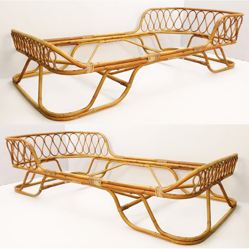 Vintage rattan and bamboo single beds