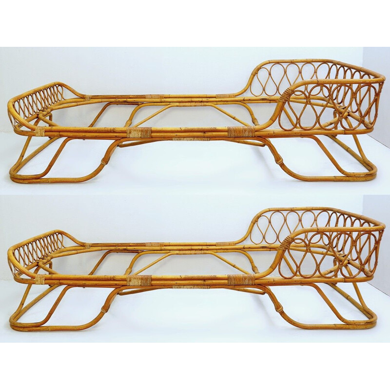 Vintage rattan and bamboo single beds