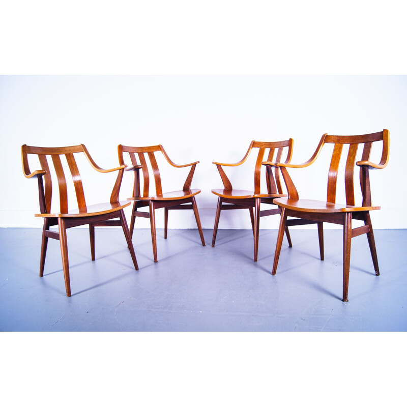Ensemble de 4 fauteuils vintage en teck courbé Pastoe 1960