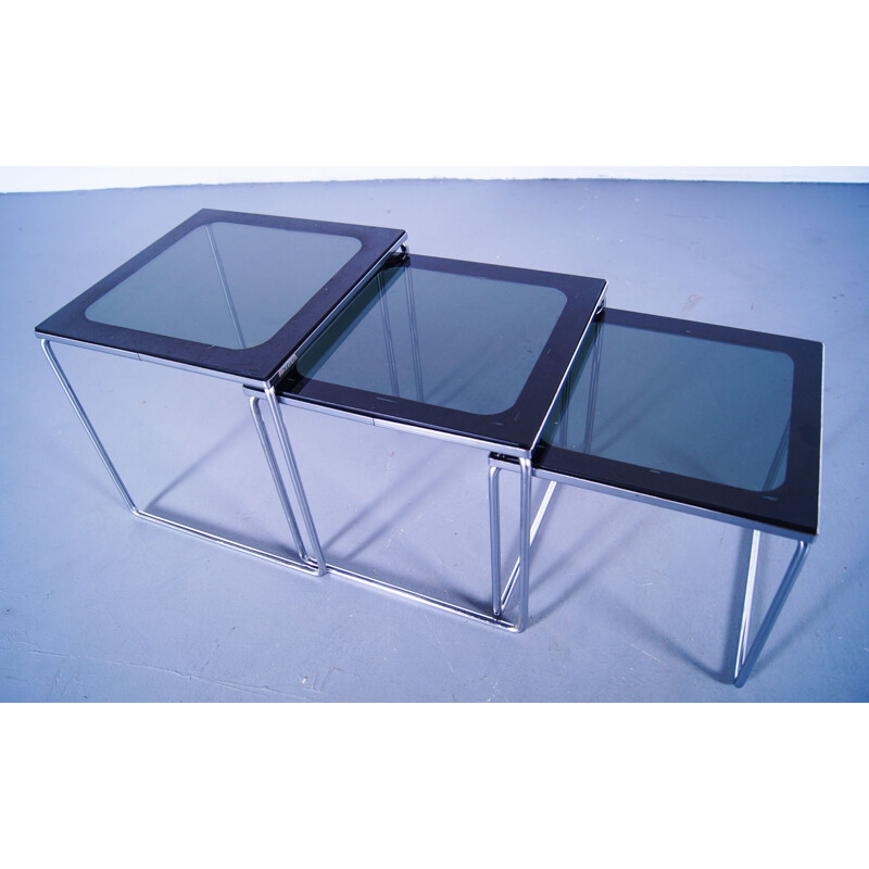 Vintage Smoked Two-tone Glass Nesting Tables Brabantia 